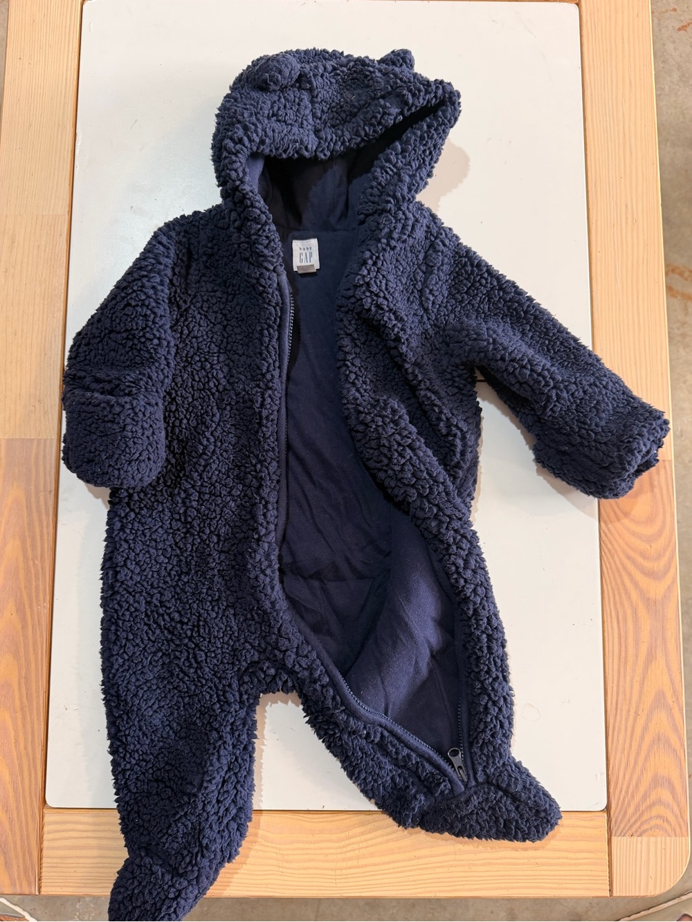 GAP Navy Sherpa Baby Footed One-Piece with Hood